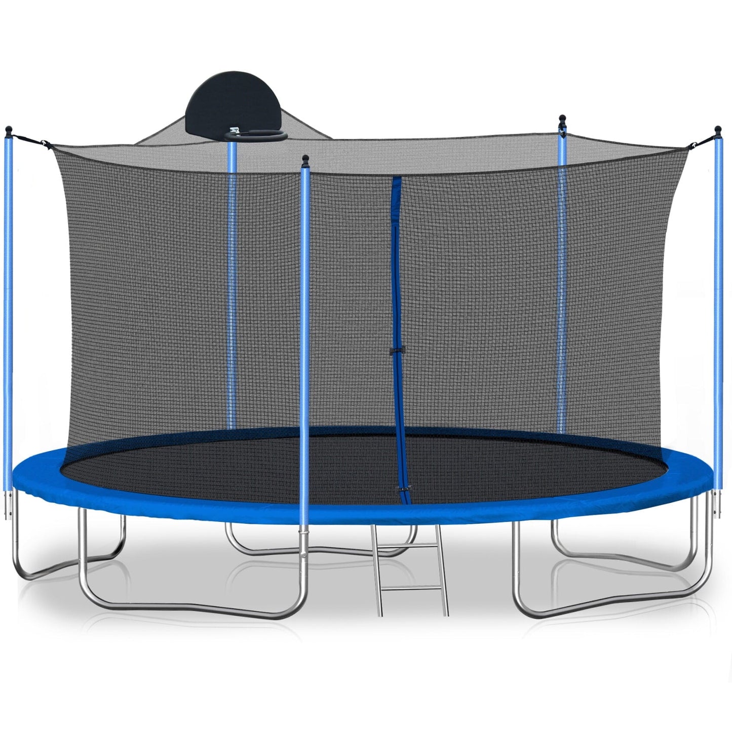 12FT Trampoline with Basketball Hoop Ladder and Safety Enclosure Net, 12Ft Trampoline for Kids and Adults, Outdoor Large Recreational Trampoline for Backyards, Park, Blue