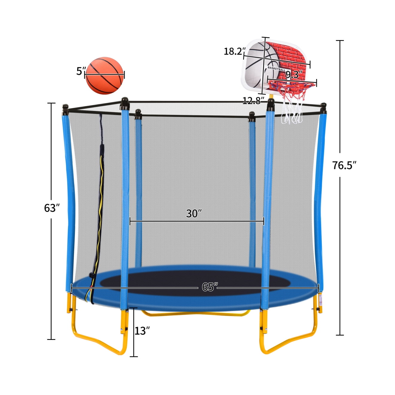 5.5FT Toddler Trampoline, Indoor & Outdoor Playset, Kids Trampoline, Safe Mini Trampoline with Safety Enclosure Net, Gifts for Birthday Boys and Girls, Basketball Hoop and Ball Included, Blue