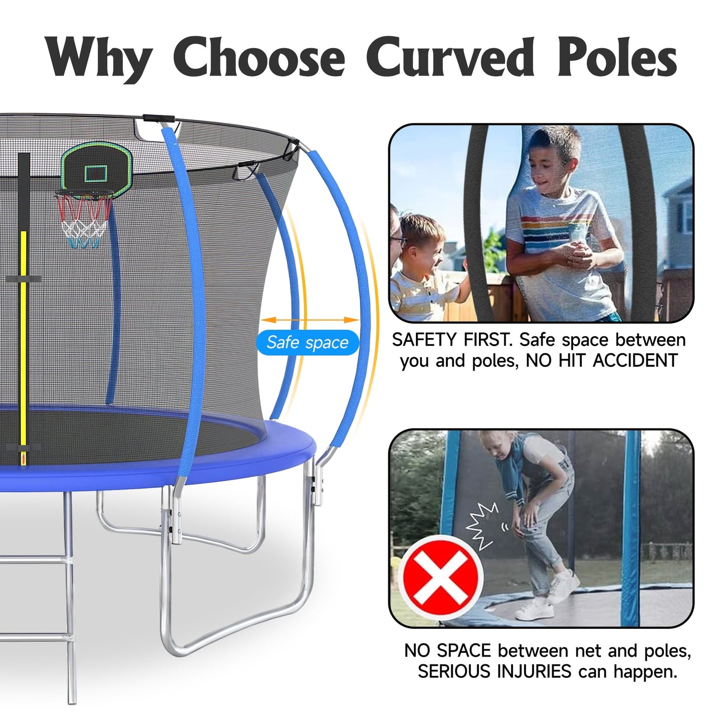 12FT Kids Adults Trampoline with Basketball Hoop, BTMWAY New Upgraded Recreational Trampolines with Safety Enclosure Net, Backyard Trampoline with Heavy Duty Weatherproof Jump Mat Spring Cover