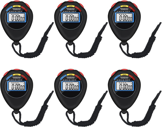 6 Pack Multi-Function Electronic Digital Sport Stopwatch Timer, Large Display with Date Time and Alarm Function,Suitable for Sports Coaches Fitness Coaches and Referees（Black）