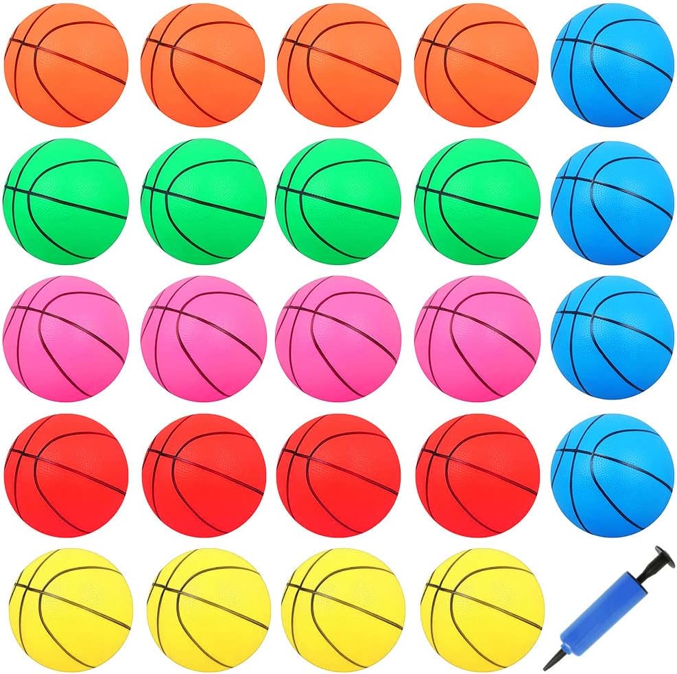 24 Pieces 5" PVC Mini Basketball Balls for Indoor Basketball Mini Hoops, Soft 5" Rubber Small Replacement Basketball for Over Door Basketball Hoop Sets, Little Basketballs for Adults & Kids