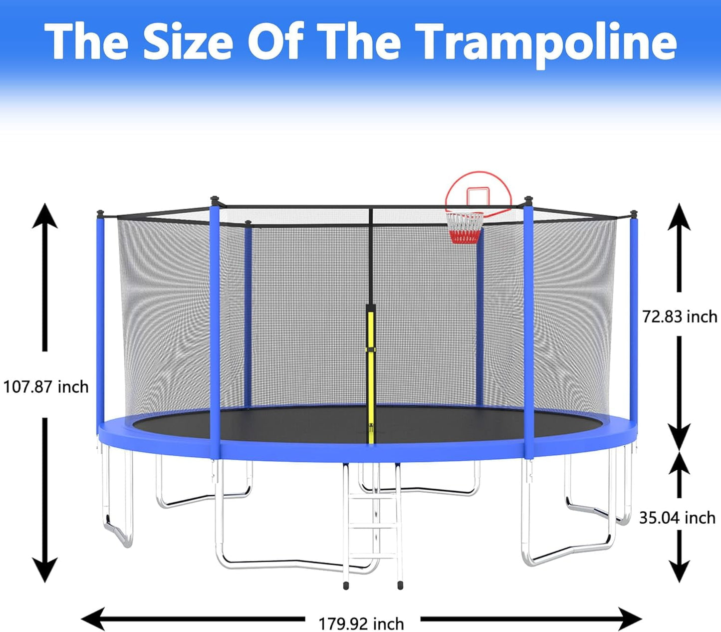 16FT Pumpkin Tranpoline for Adults Kids Tranpoline with Basketball Hoop, Outdoor Recreational Tranpolines, Fully Galvanized Anti-Rust Coating,Recreational Trampolines with Ladder
